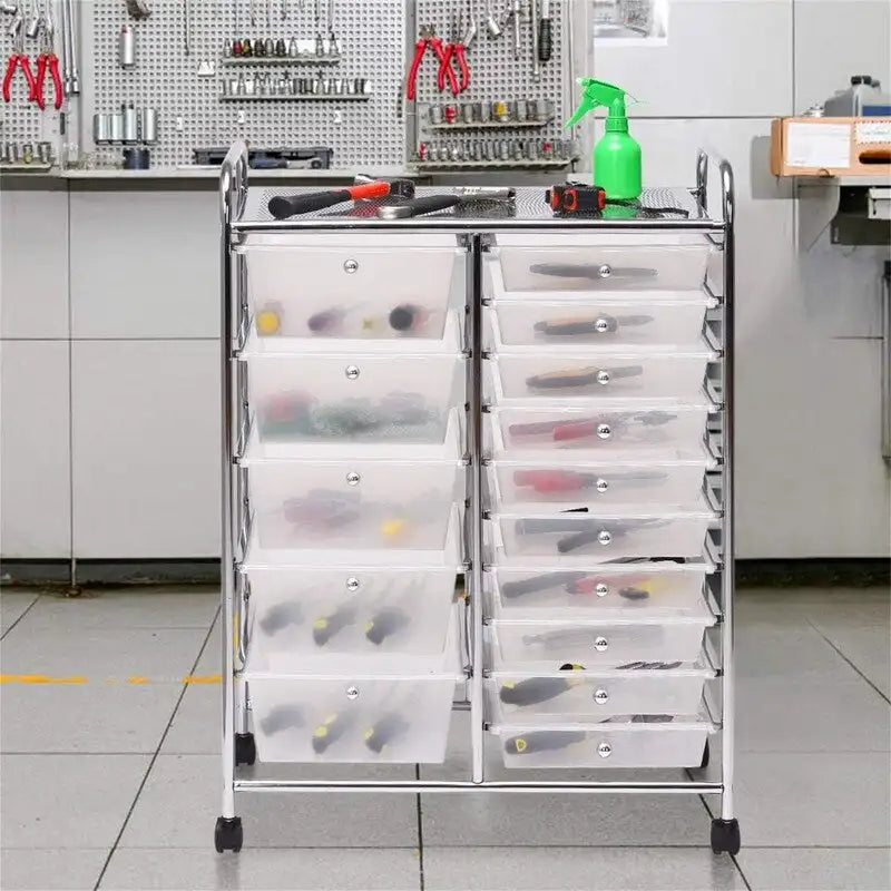 15 Drawer Rolling Storage Cart - 14.5D x 25W x 34.5H