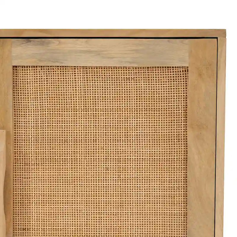 Natural Mango Wood Cane 3-Door Cabinet