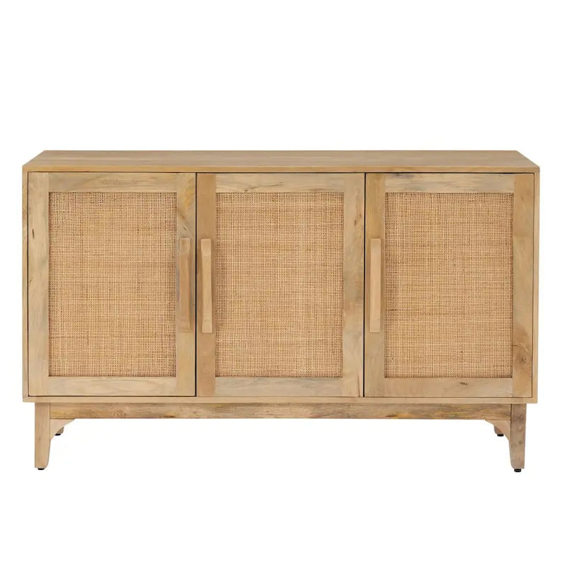 Natural Mango Wood Cane 3-Door Cabinet