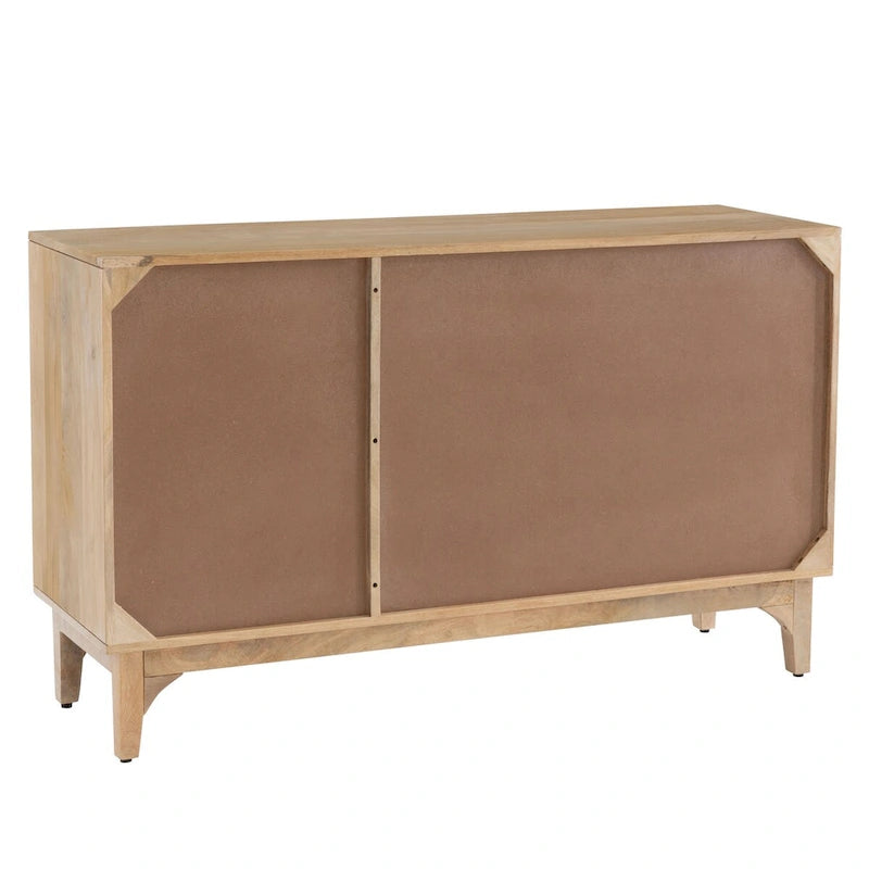 Natural Mango Wood Cane 3-Door Cabinet