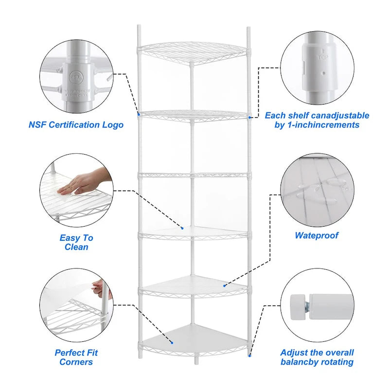 6 Tier Shelf Corner Wire Shelf Rack Adjustable