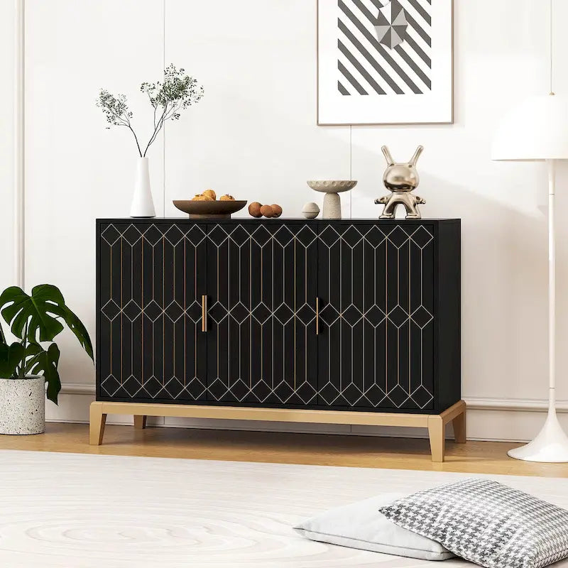 3-Door Sideboard Buffet Cabinet - Black and Gold