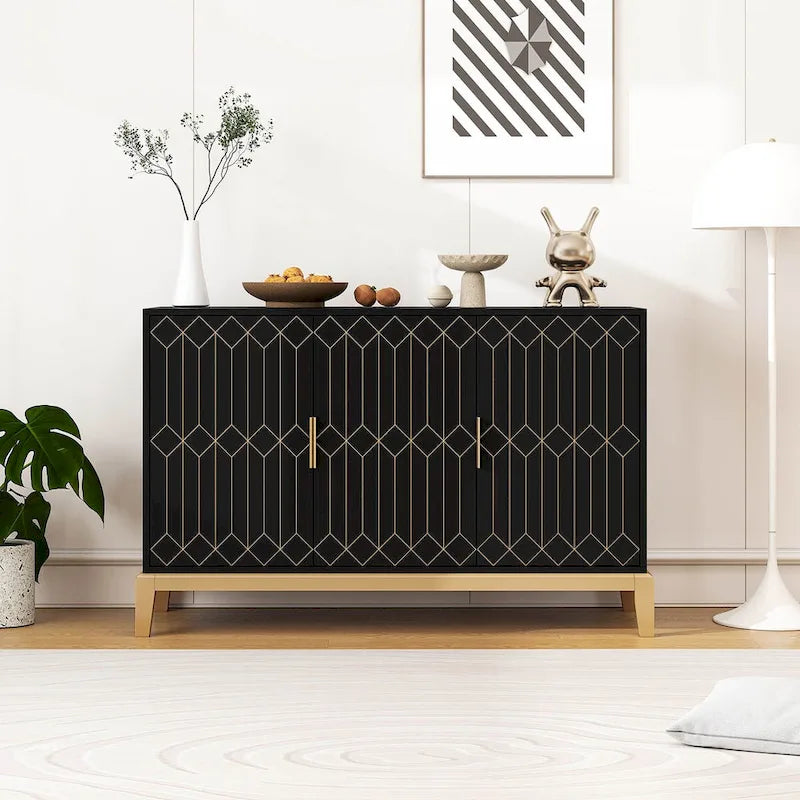 3-Door Sideboard Buffet Cabinet - Black and Gold