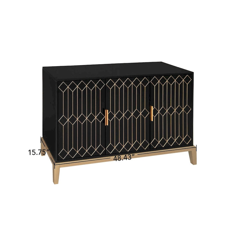 3-Door Sideboard Buffet Cabinet - Black and Gold