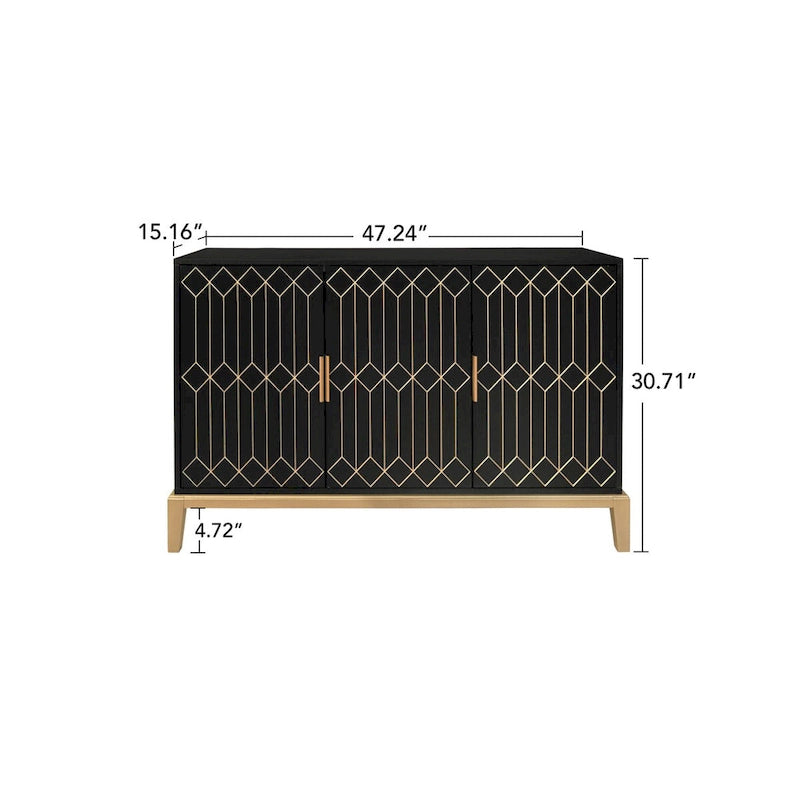 3-Door Sideboard Buffet Cabinet - Black and Gold