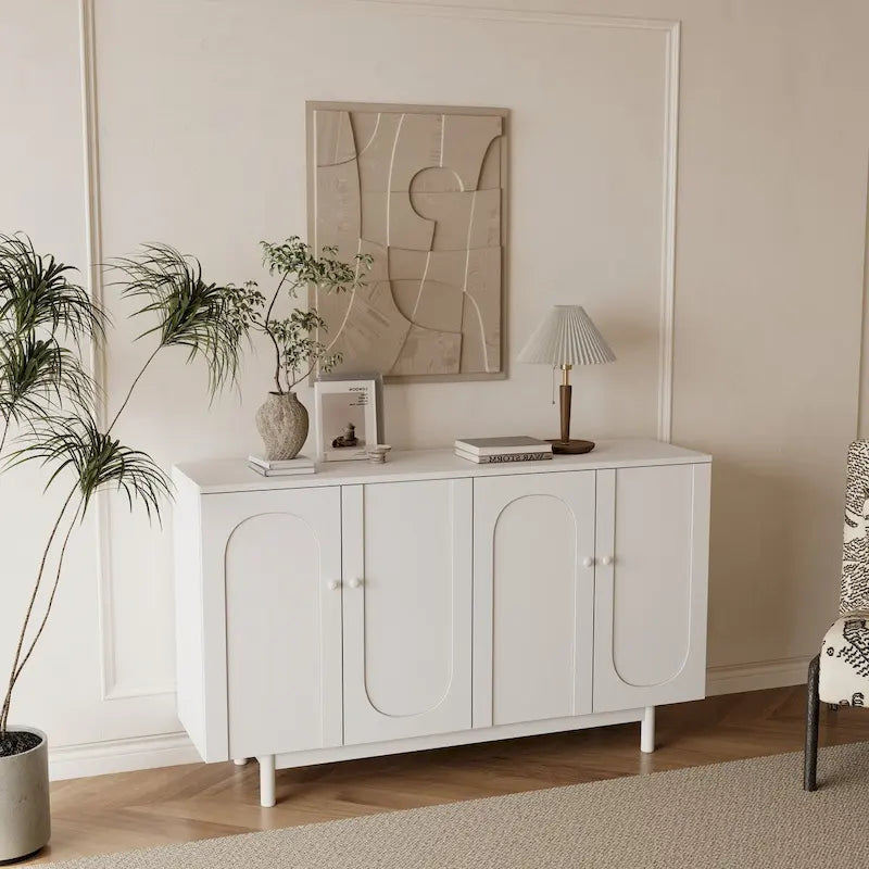 Modern Stylish Sideboard Buffets 4-Door Intaglio Storage Cabinet