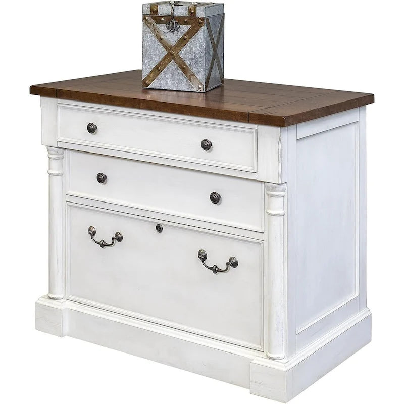 Rustic Wood Lateral File With Locking Legal/Letter File Drawer, Storage Cabinet, White