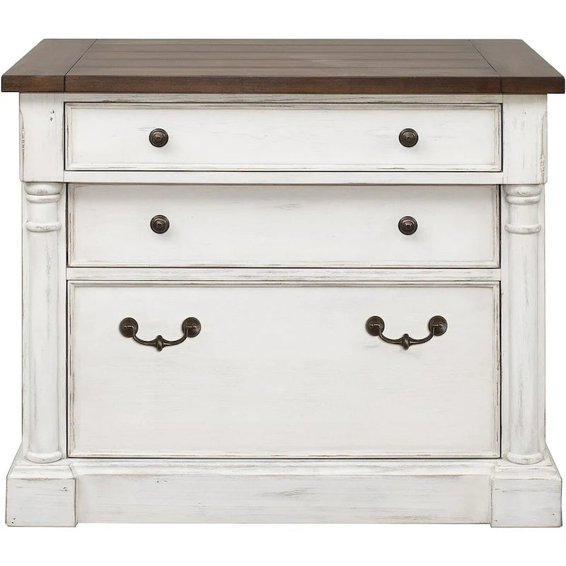 Rustic Wood Lateral File With Locking Legal/Letter File Drawer, Storage Cabinet, White