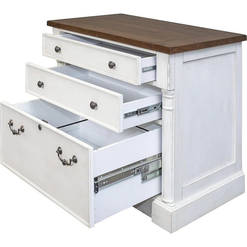 Rustic Wood Lateral File With Locking Legal/Letter File Drawer, Storage Cabinet, White