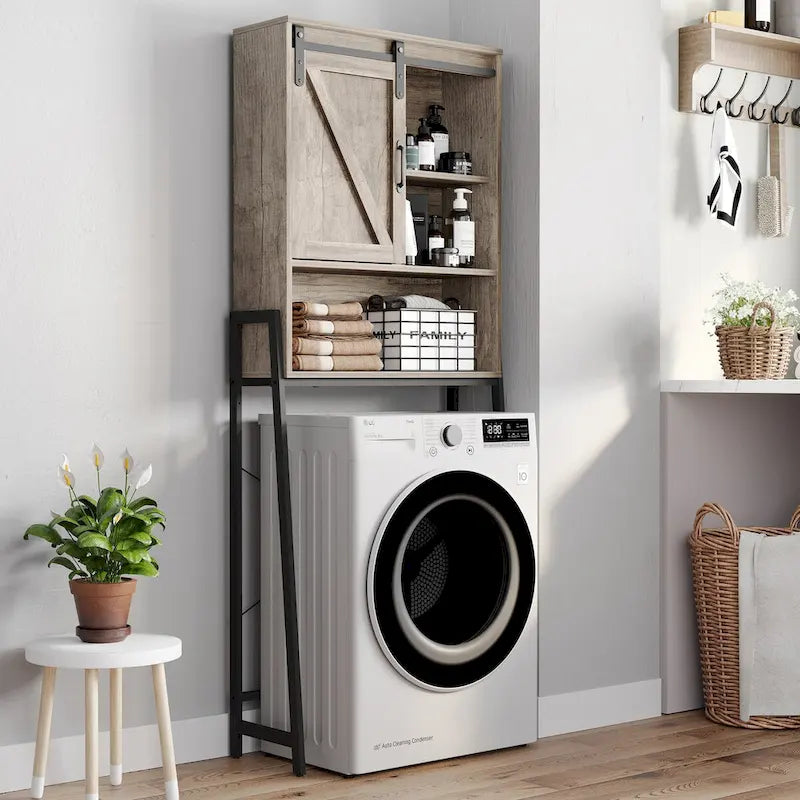Over-Toilet Storage Cabinet with Sliding Barn Door and Adjustable Shelves