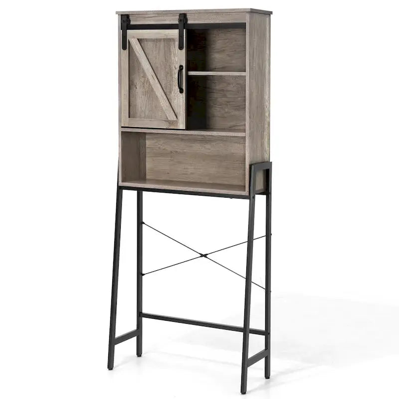 Over-Toilet Storage Cabinet with Sliding Barn Door and Adjustable Shelves