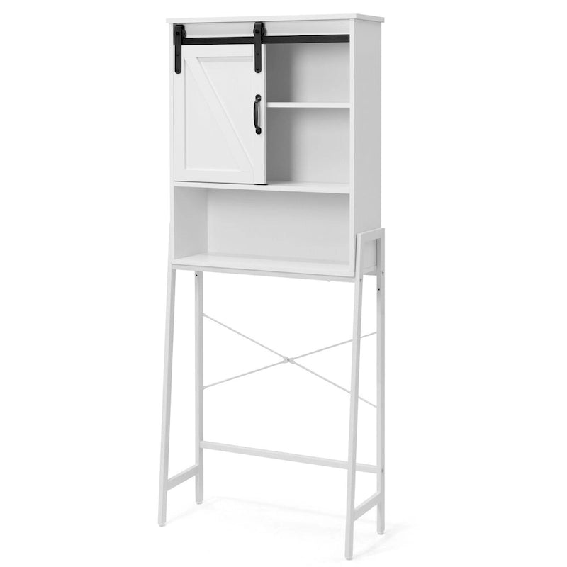 Over-Toilet Storage Cabinet with Sliding Barn Door and Adjustable Shelves