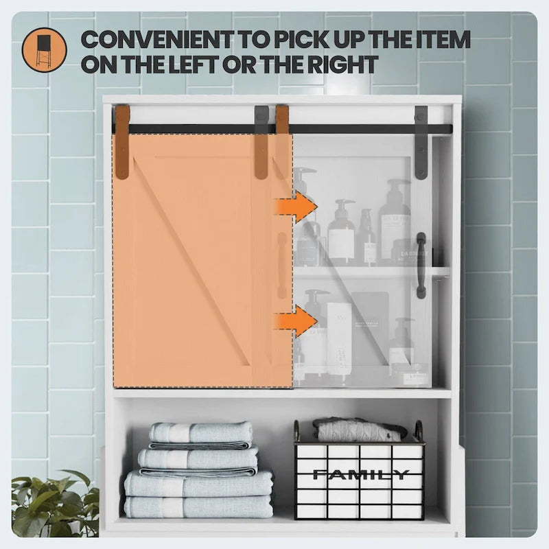 Over-Toilet Storage Cabinet with Sliding Barn Door and Adjustable Shelves