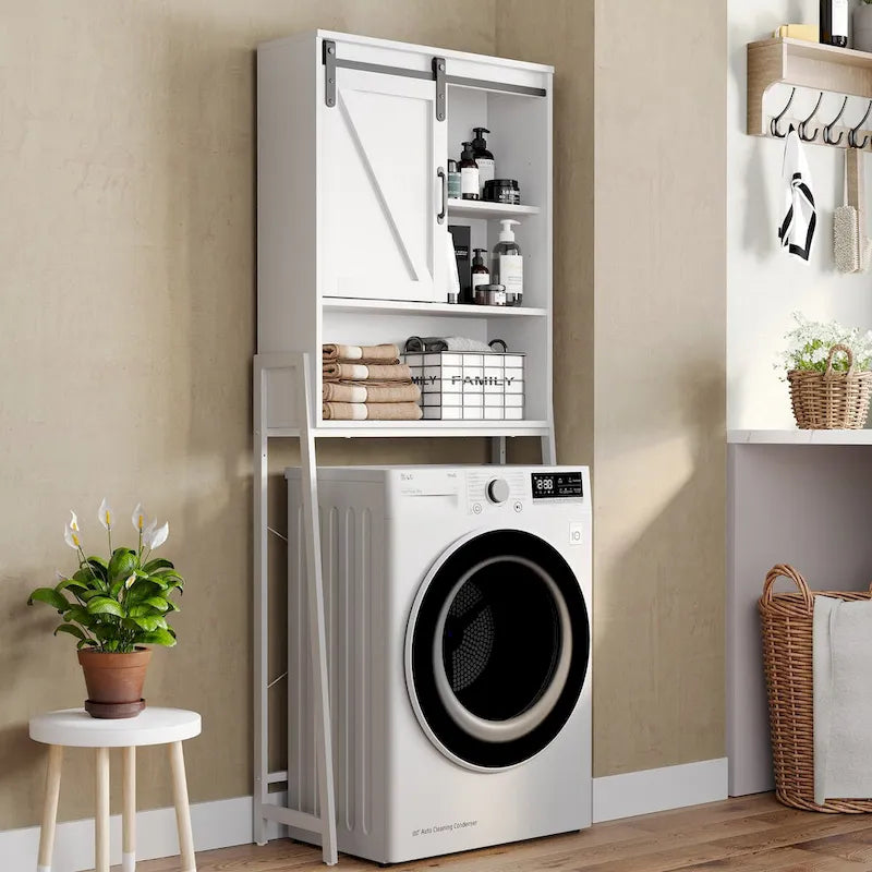 Over-Toilet Storage Cabinet with Sliding Barn Door and Adjustable Shelves