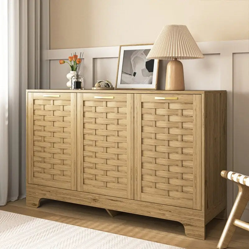 Farmhouse Coffee Bar Storage Cabinet Buffet Sideboard with Adjustable Shelf for Kitchen, Bathroom, Entryway - 3-Door