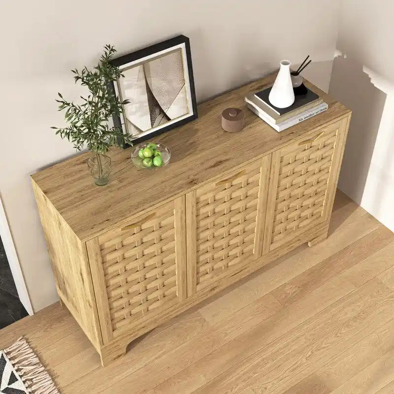 Farmhouse Coffee Bar Storage Cabinet Buffet Sideboard with Adjustable Shelf for Kitchen, Bathroom, Entryway - 3-Door
