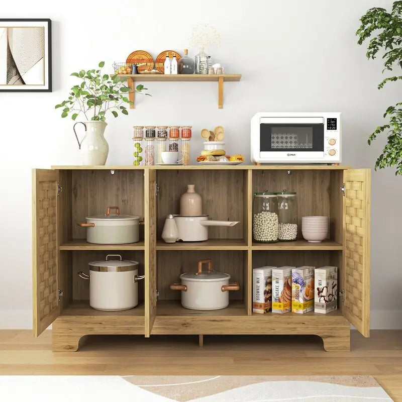 Farmhouse Coffee Bar Storage Cabinet Buffet Sideboard with Adjustable Shelf for Kitchen, Bathroom, Entryway - 3-Door