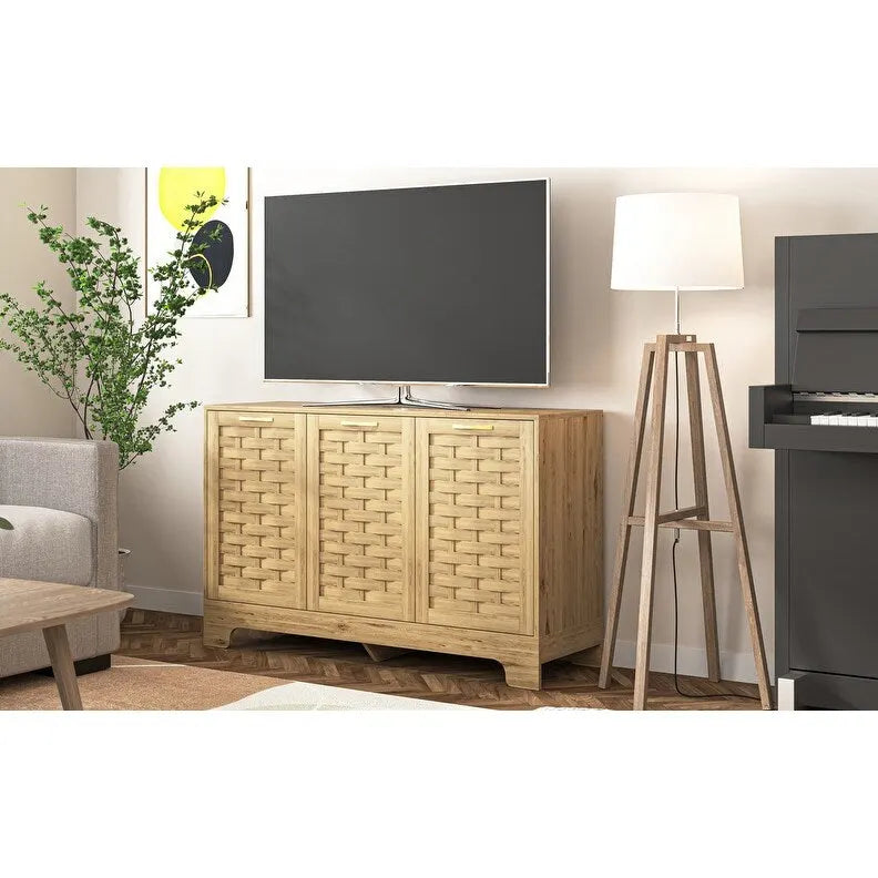 Farmhouse Coffee Bar Storage Cabinet Buffet Sideboard with Adjustable Shelf for Kitchen, Bathroom, Entryway - 3-Door
