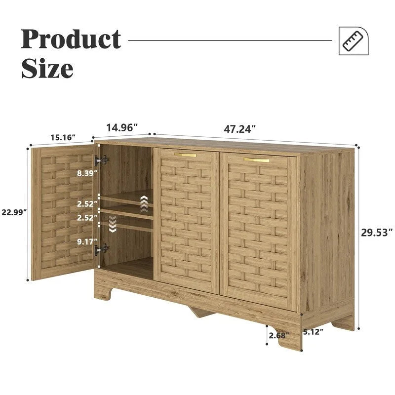 Farmhouse Coffee Bar Storage Cabinet Buffet Sideboard with Adjustable Shelf for Kitchen, Bathroom, Entryway - 3-Door