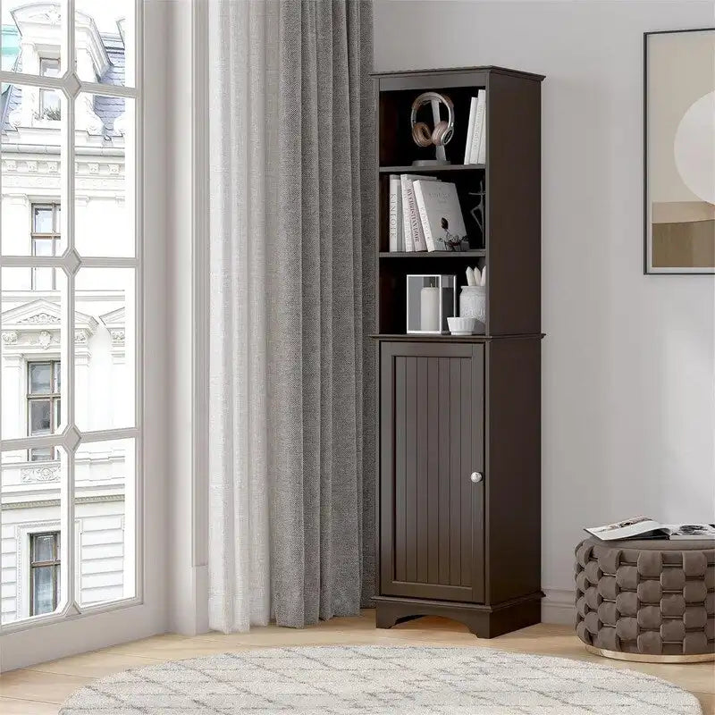 Home Freestanding Storage Cabinet with Three Tier Shelves - 11.8D x 15W x 59.8H