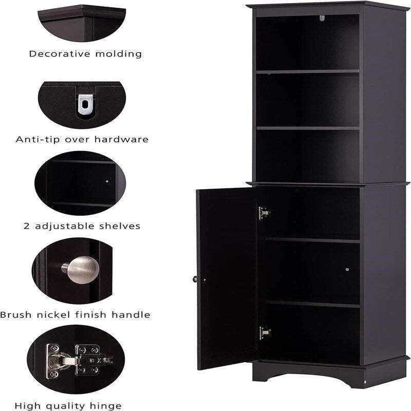 Home Freestanding Storage Cabinet with Three Tier Shelves - 11.8D x 15W x 59.8H