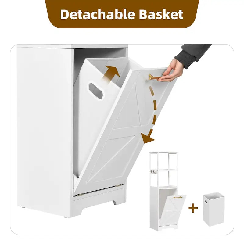 53H 3-Tier Tilt Out Laundry Hamper Bathroom Storage Shelf Cabinet