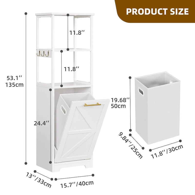 53H 3-Tier Tilt Out Laundry Hamper Bathroom Storage Shelf Cabinet