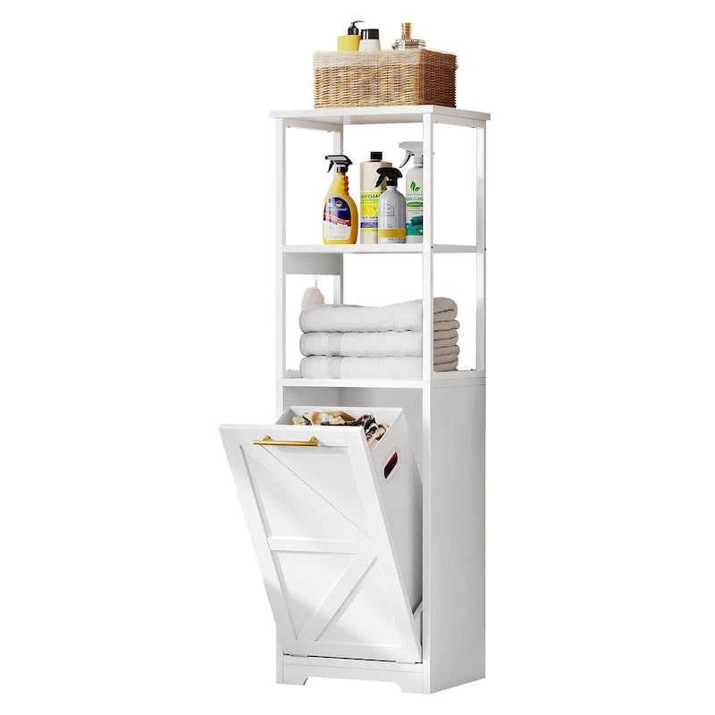 53H 3-Tier Tilt Out Laundry Hamper Bathroom Storage Shelf Cabinet