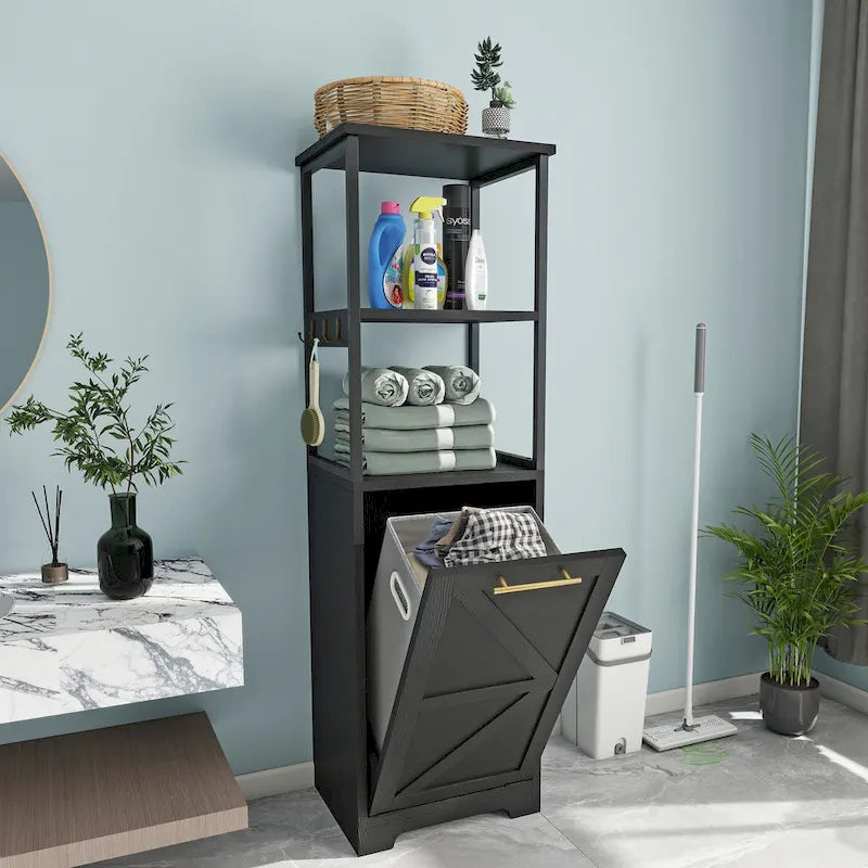 53H 3-Tier Tilt Out Laundry Hamper Bathroom Storage Shelf Cabinet