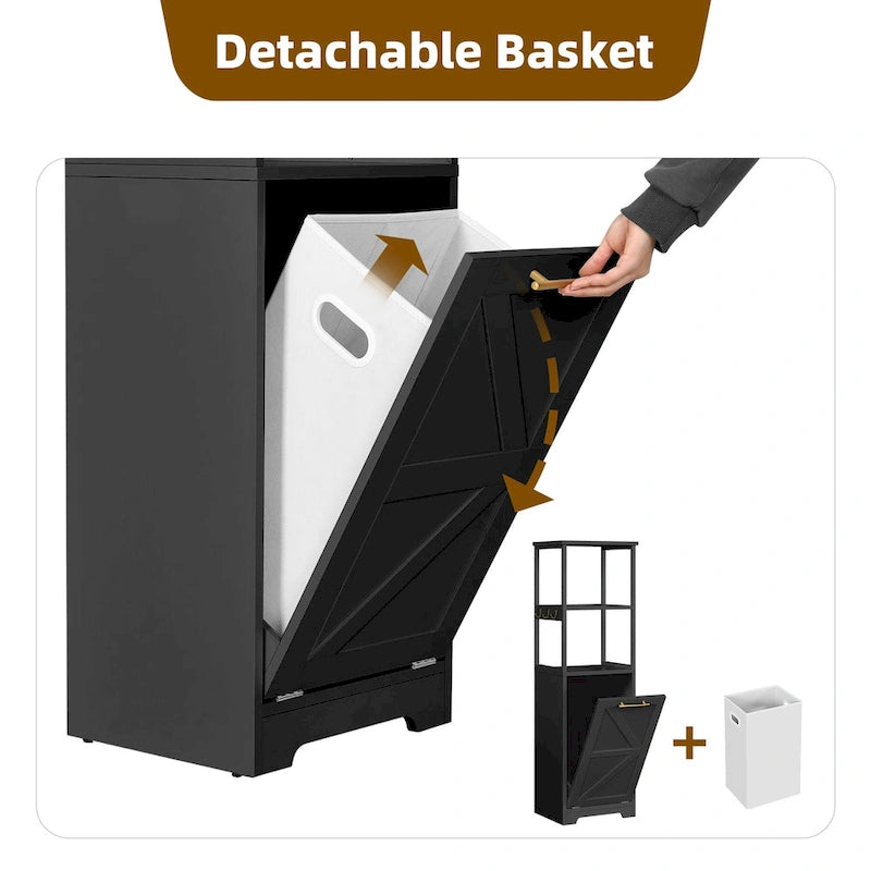 53H 3-Tier Tilt Out Laundry Hamper Bathroom Storage Shelf Cabinet