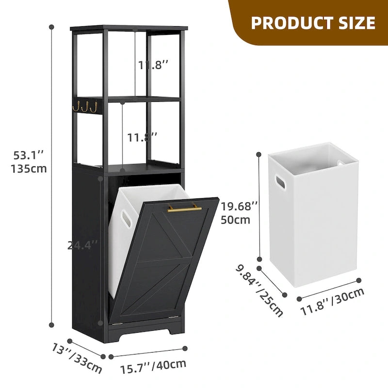 53H 3-Tier Tilt Out Laundry Hamper Bathroom Storage Shelf Cabinet