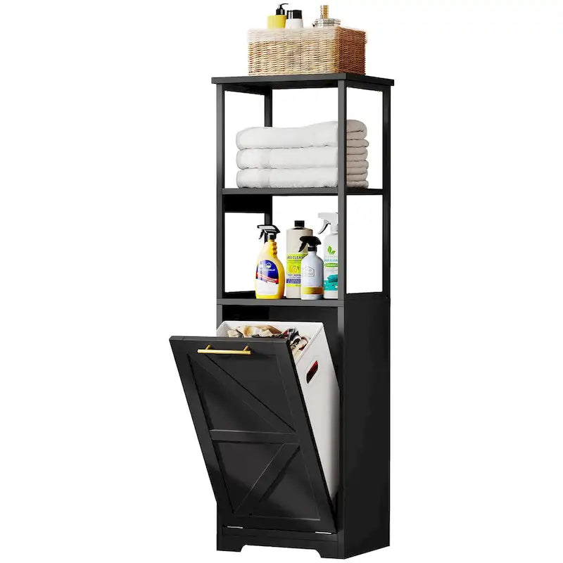 53H 3-Tier Tilt Out Laundry Hamper Bathroom Storage Shelf Cabinet