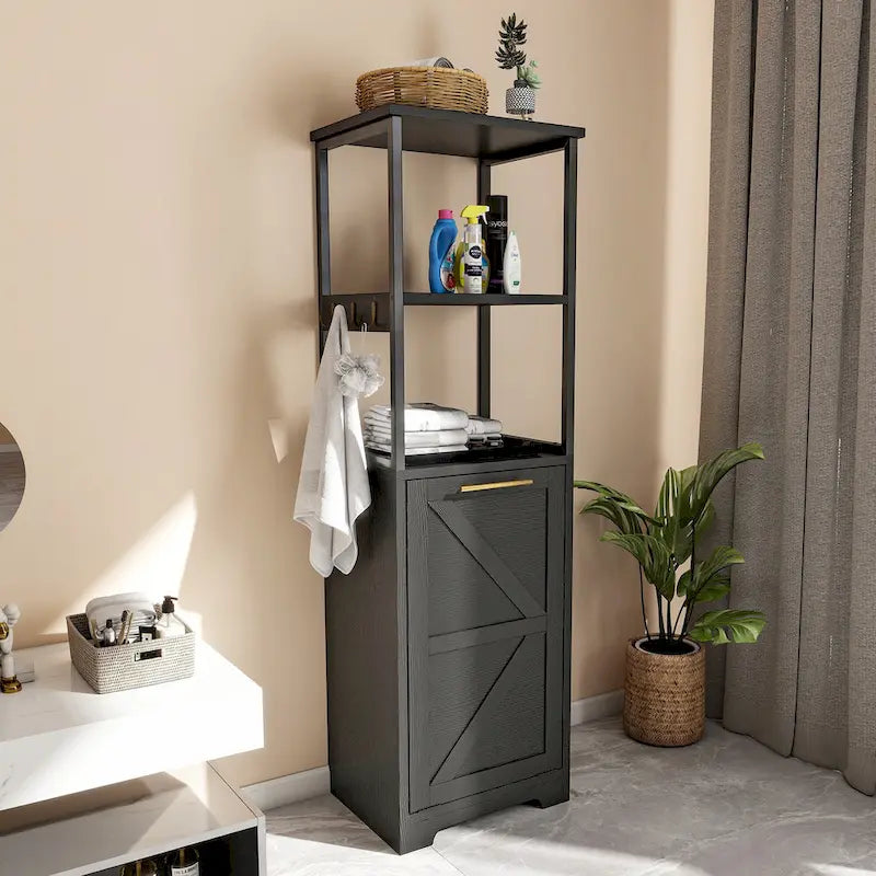 53H 3-Tier Tilt Out Laundry Hamper Bathroom Storage Shelf Cabinet